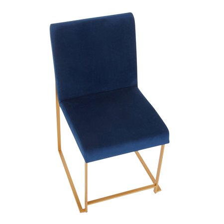 Lumisource High Back Fuji Dining Chair in Gold and Blue Velvet, PK 2 DC-HBFUJI AUVBU2